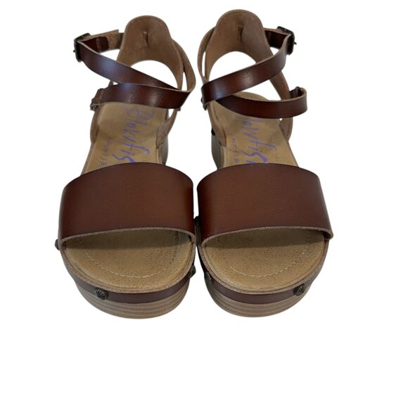 Blowfish Women 8.5 Brown Faux Leather Platform Sandal Adjustable Strap Studded - Picture 7 of 16